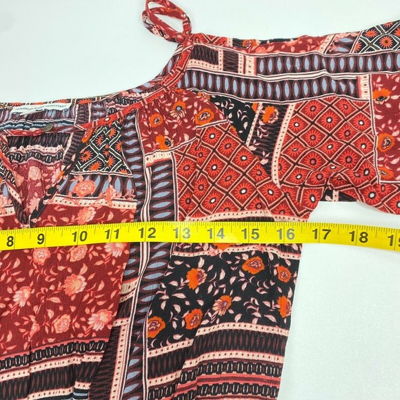 American Eagle Outfitters Cold Shoulder Dress Multicolor Patchwork Boho Medium M - Picture 7 of 11